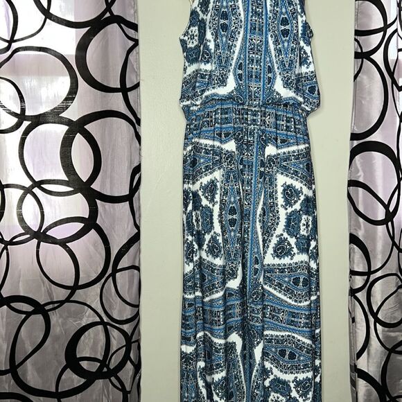 Blue, White, Pattern Full Length Maxi Dress Size 8 - Picture 5 of 13